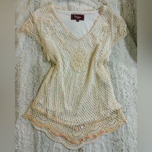 RARE Vintage Y2K Crochet Sequin Embroidered Mesh Top | Fairycore Euro Summer 🧚☀️